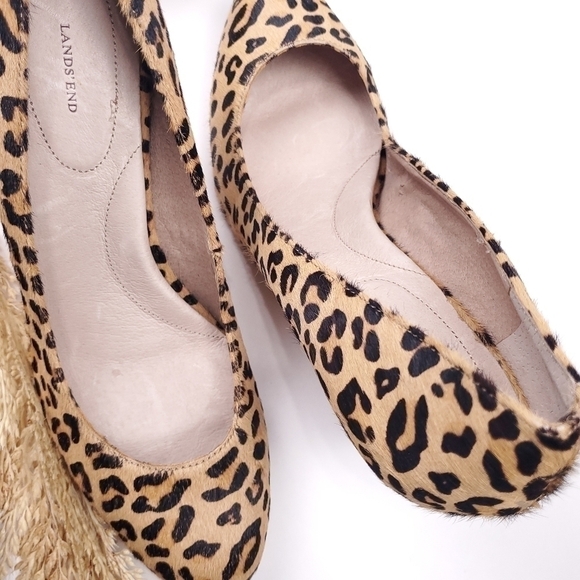 Lands' End Leopard Print Calf Fur Heels Size 10B - Picture 2 of 11